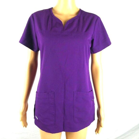 Barco Grey's Anatomy Purple V Split Neck Signature Scrub Top Two Pocket Small - Picture 1 of 9